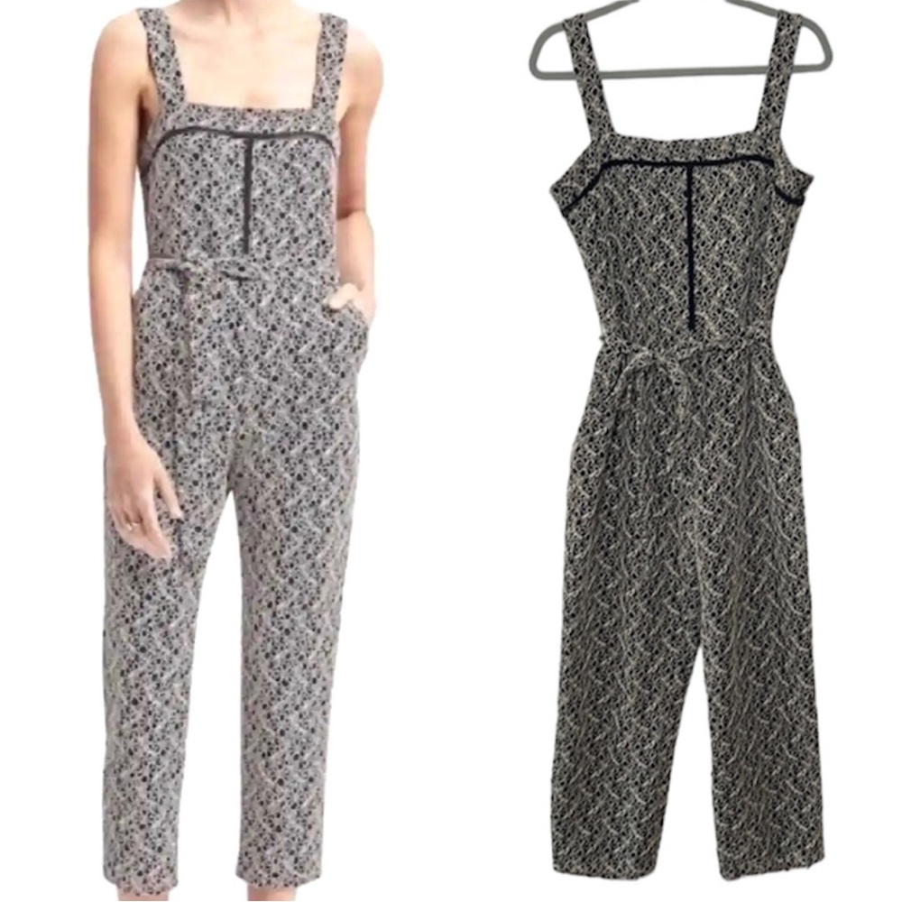 Banana Republic Blue and White Jumpsuit with Sweetheart Neckline
